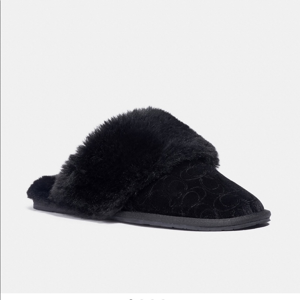BNWT COACH Black Zuri Slipper / Slides Faux Fur Women’s Size 7